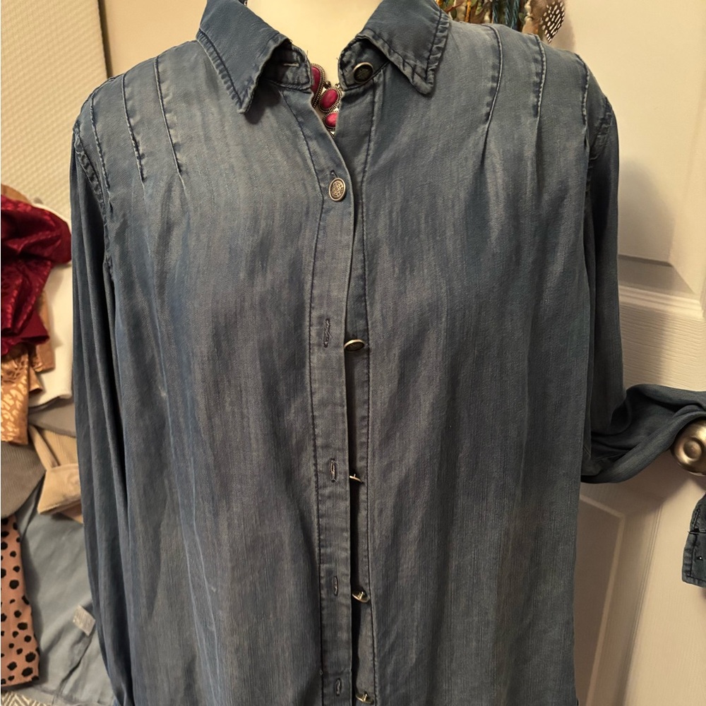 Women's Blue Denim-Style Button-Up Blouse